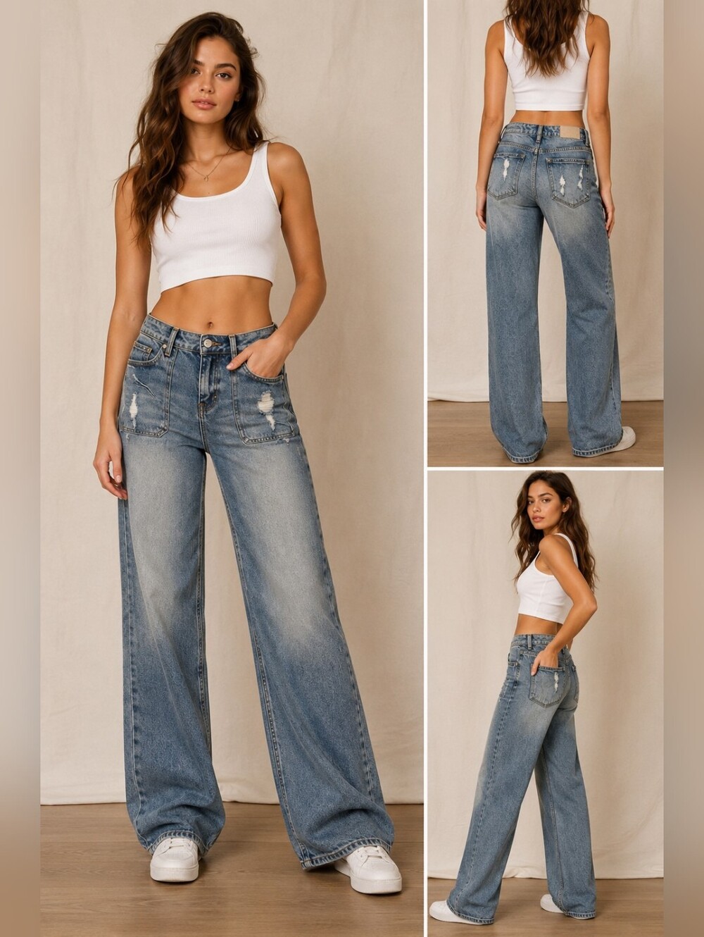 🍋NWT KanCan Wide Leg Thrashed Jeans – Size 23x30